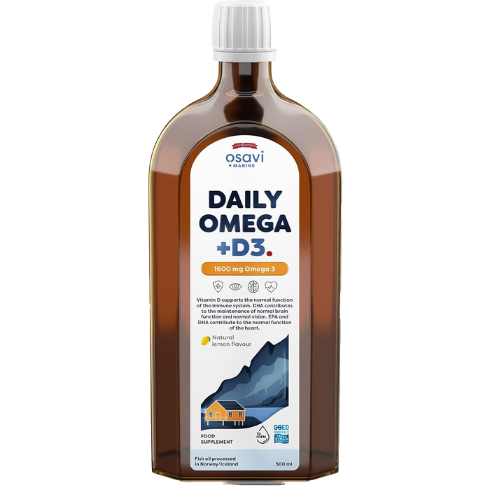 Osavi Daily Omega + D3, 1600mg Omega 3 (Natural Lemon) - 500ml