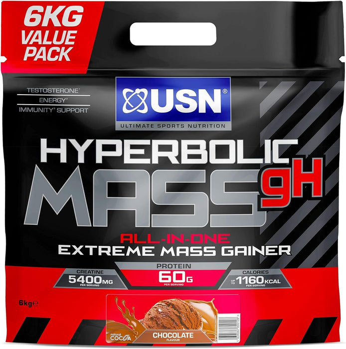USN Hyperbolic Mass Strawberry 6 kg: Hochkalorisches Mass Gainer-Proteinpulver für schnelle Muskelmasse und Gewichtszunahme mit zusätzlichem Kreatin und Vitaminen