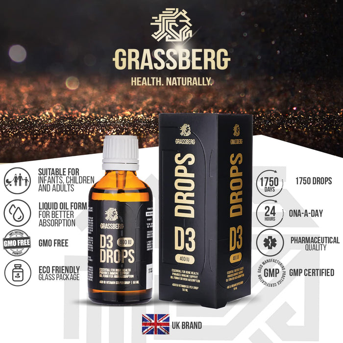 Grassberg Vitamin D3 Drops, 400IU - 50 ml. | High-Quality Sports Supplements | MySupplementShop.co.uk