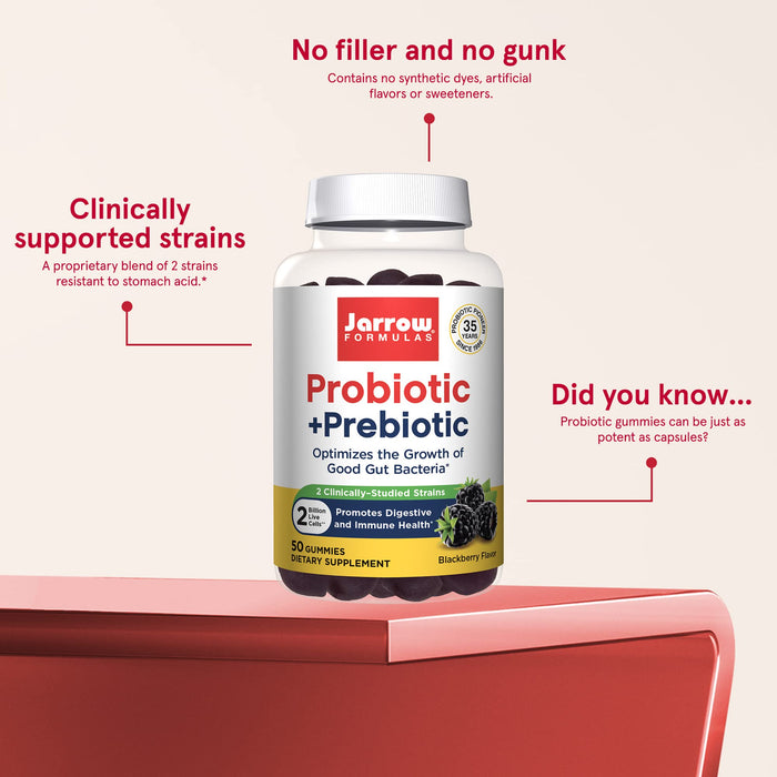 Jarrow Formulas Probiotic + Prebiotic, Blackberry - 60 gummies | High-Quality Bacterial Cultures | MySupplementShop.co.uk