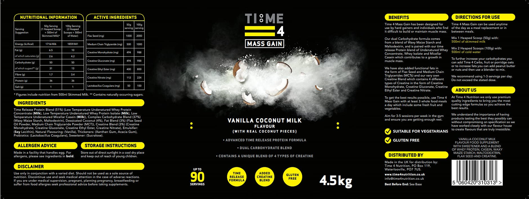 Time 4 Nutrition Time 4 Mass Gain 4.5kg Best Value Protein Supplement Powder at MYSUPPLEMENTSHOP.co.uk