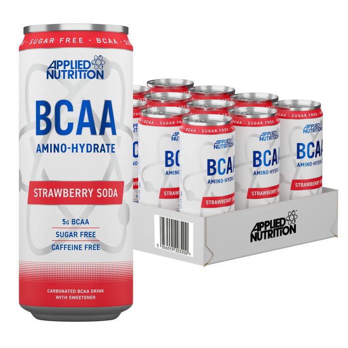 Applied Nutrition BCAA Amino-Hydrate Caffeine Free Cans, Strawberry Soda - 12 x 330ml Best Value Drink Flavored at MYSUPPLEMENTSHOP.co.uk