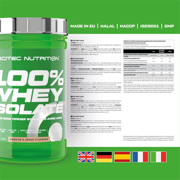 SciTec 100% Whey Isolate, Cookies & Cream - 700 grams | High-Quality Protein | MySupplementShop.co.uk