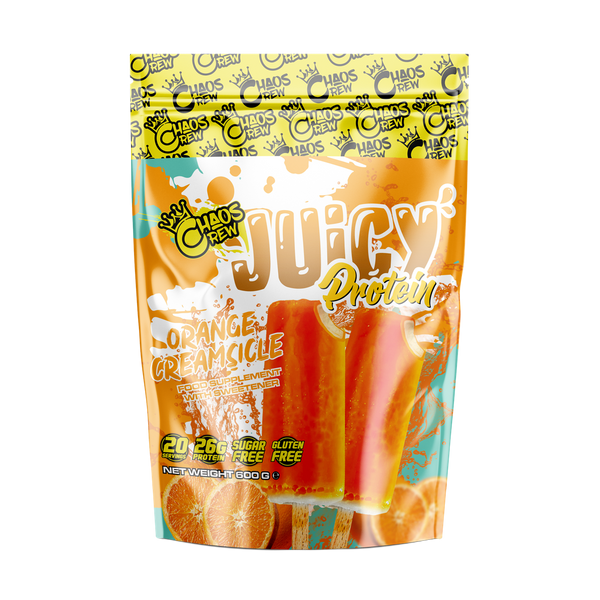 Chaos Crew Juicy Protein 600g Orange Creamsicle Best Value Sports Supplements at MYSUPPLEMENTSHOP.co.uk