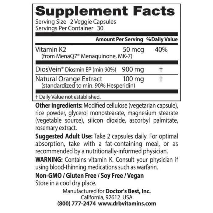 Doctor's Best Vein Support with DiosVein and MenaQ7 60 Veggie Capsules | Premium Supplements at MYSUPPLEMENTSHOP