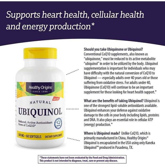 Healthy Origins Ubiquinol 100mg 60 Softgels | Premium Supplements at MYSUPPLEMENTSHOP