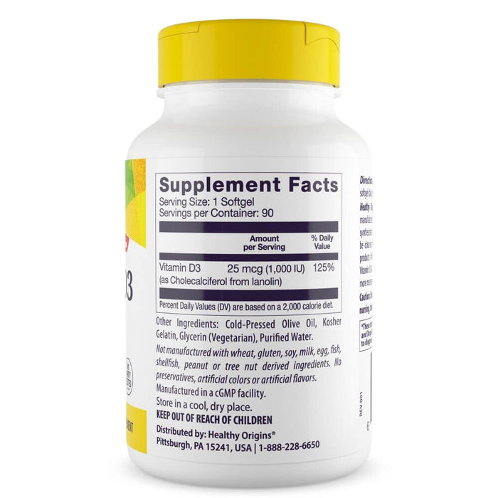 Healthy Origins Vitamin D3 1,000iu 90 Softgels | Premium Supplements at MYSUPPLEMENTSHOP