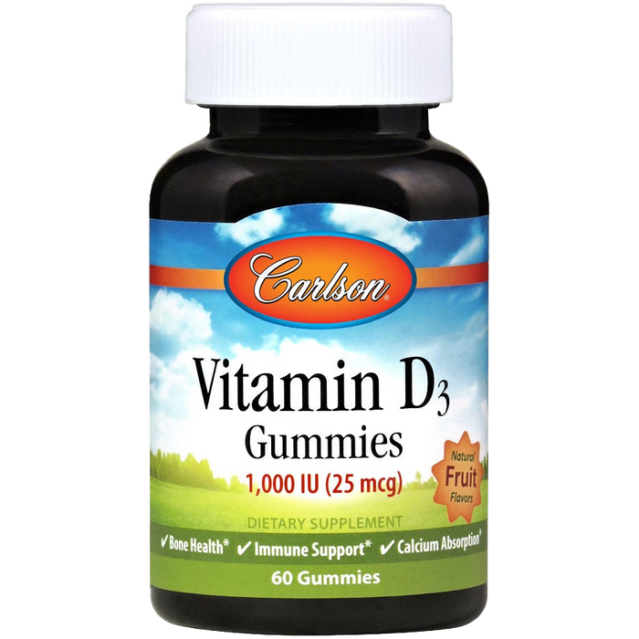 Carlson Labs Vitamin D3 Gummies, 1000 IU Natural Fruit - 60 gummies