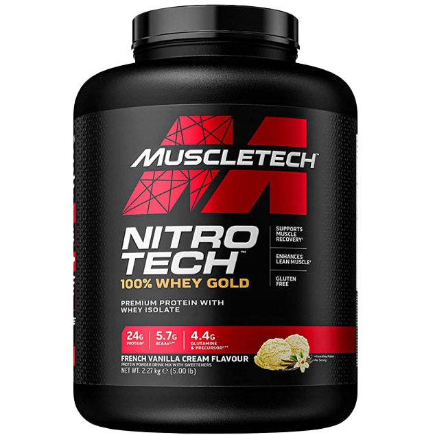 MuscleTech Nitro-Tech 100 % Whey Gold, französische Vanillecreme – 2270 Gramm (EAN 631656256376)