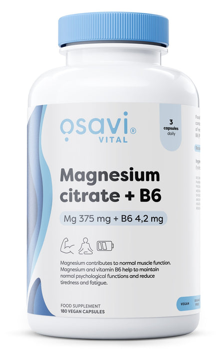 Osavi Magnesium Citrate + B6, 375mg + 4.2mg - 180 vcaps - Vitamins & Supplements at MySupplementShop by Osavi