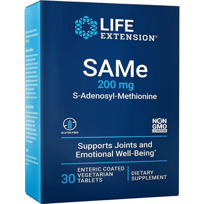 Life Extension SAMe S-Adenosyl-Methionin, 200 mg – 30 magensaftresistente Tabletten