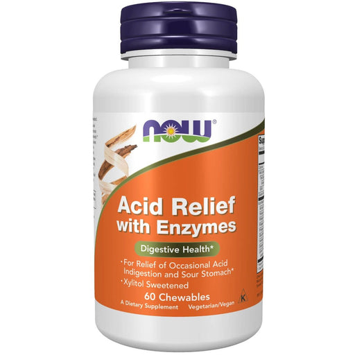 Now Foods Acid Relief with Enzymes 60 Chewables | Premium Supplements at MYSUPPLEMENTSHOP