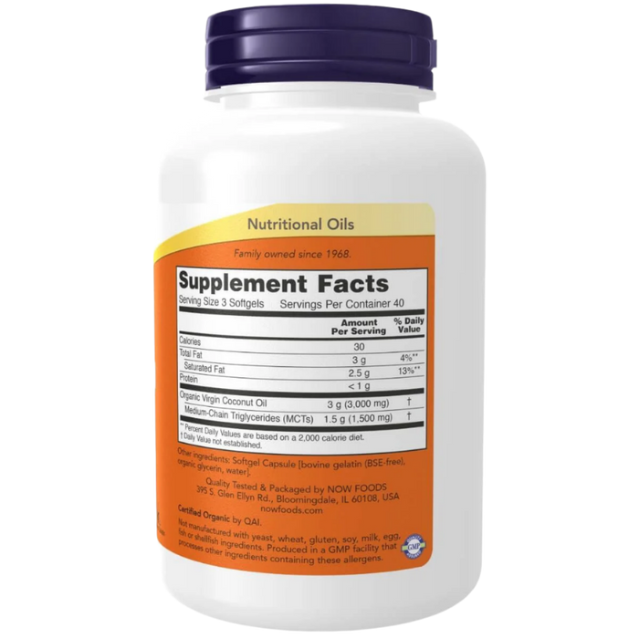 NOW Foods Virgin Coconut Oil 1000 mg 120 Softgels