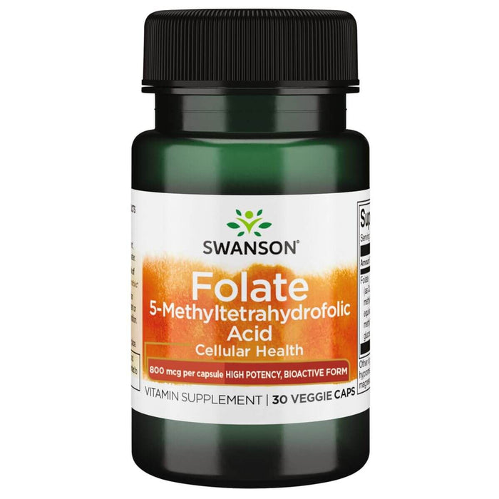 Swanson Folate 5-Methyltetrahydrofolic Acid 800 mcg (1,360 mcg DFE) 30 Veg Caps - Vitamins & Minerals at MySupplementShop by Swanson