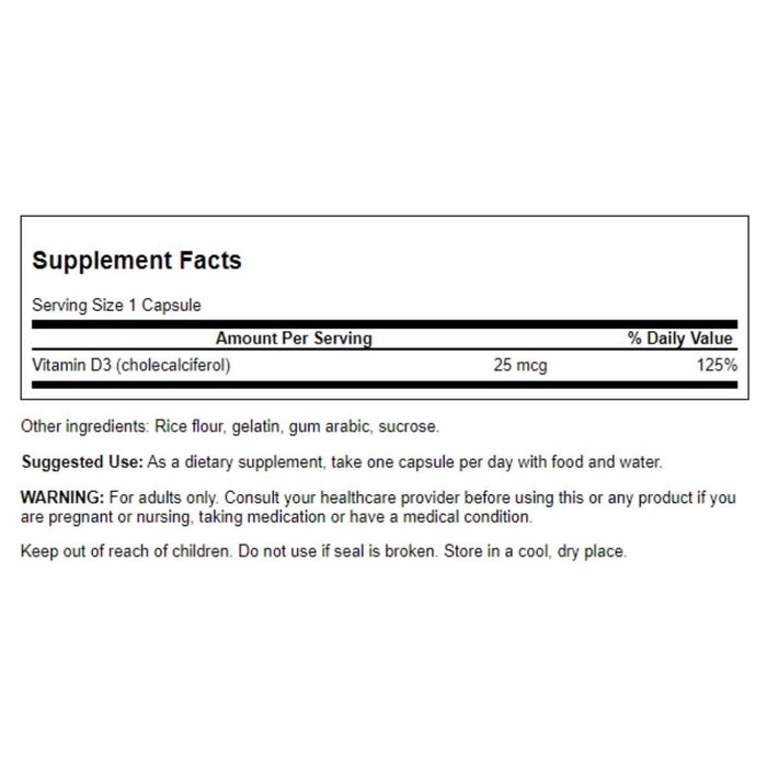 Swanson Vitamin D3 High Potency 1,000 IU (25 mcg) 30 Capsules | Premium Supplements at MYSUPPLEMENTSHOP.co.uk