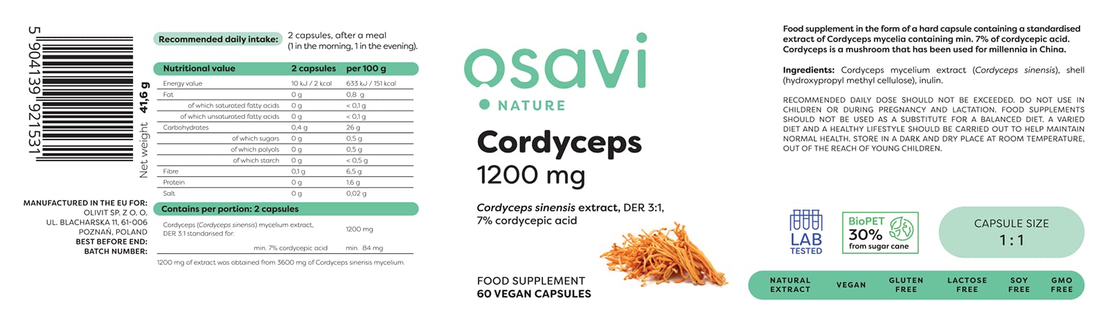 Osavi Cordyceps, 1200mg - 60 vegan caps | High-Quality Combination Multivitamins & Minerals | MySupplementShop.co.uk