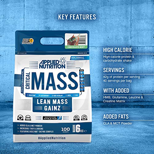 Applied Nutrition Critical Mass Professional - Weight Gain Protein Powder High Calorie Weight Gainer Lean Mass (6kg - 40 Servings) (Chocolate Mint) | High-Quality L-Glutamine | MySupplementShop.co.uk