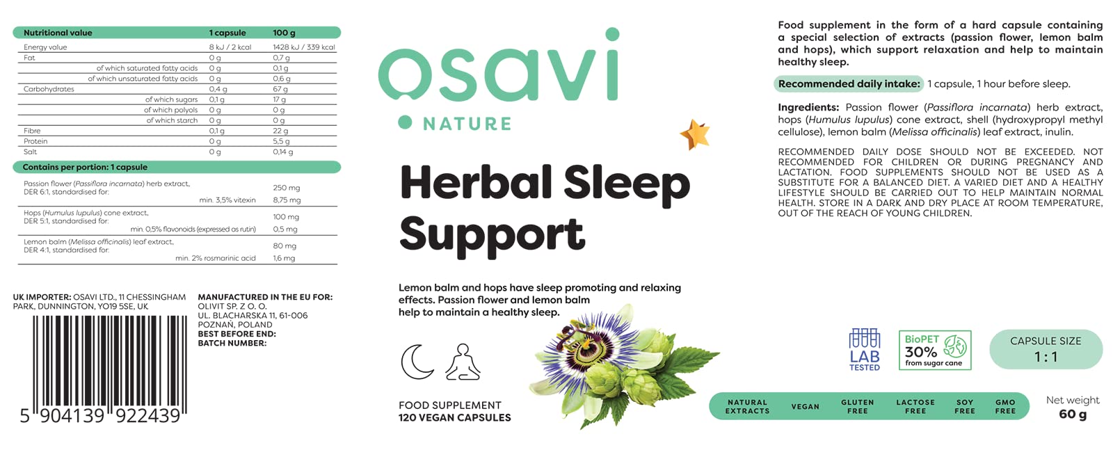 Osavi Herbal Sleep Support - 120 vegan caps | High-Quality Combination Multivitamins & Minerals | MySupplementShop.co.uk