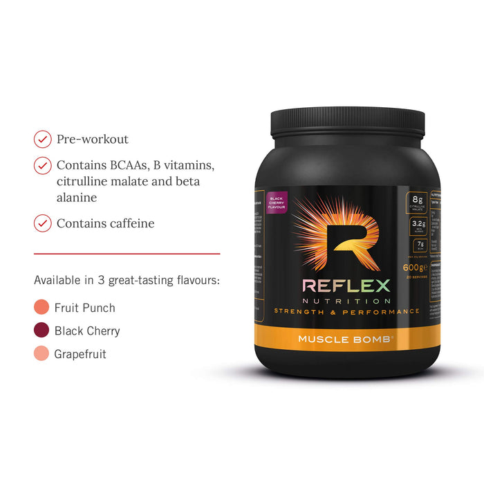 Reflex Nutrition Muscle Bomb, Black Cherry - 600 grams | High-Quality Pre & Post Workout | MySupplementShop.co.uk