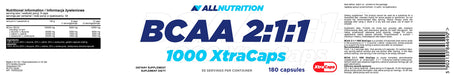 Allnutrition BCAA 2:1:1 1000 Xtra Caps - 180 caps | High-Quality Vitamins, Minerals & Supplements | MySupplementShop.co.uk