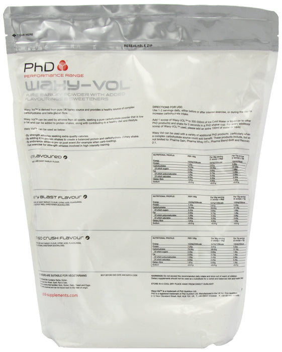 PhD Waxy Vol, Unflavoured - 2000 grams | High-Quality Weight Gainers & Carbs | MySupplementShop.co.uk