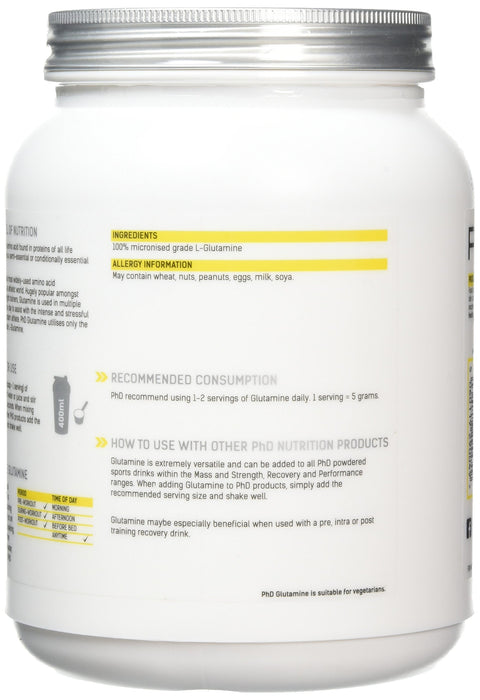 PhD L-Glutamine, Powder - 550 grams | High-Quality L-Glutamine, Glutamine | MySupplementShop.co.uk