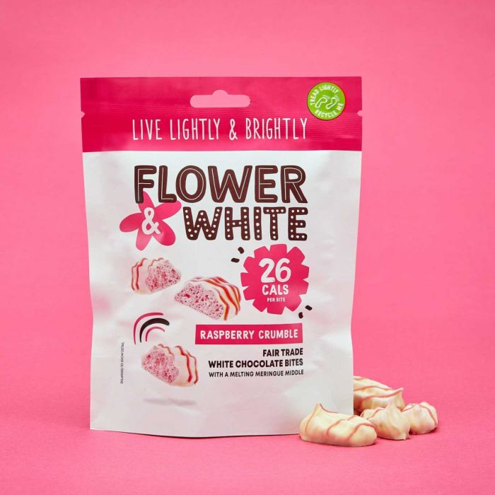 Flower & White Raspberry Crumble Fairtrade Chocolate Meringue Bites 75g - Health Foods at MySupplementShop by Flower & White