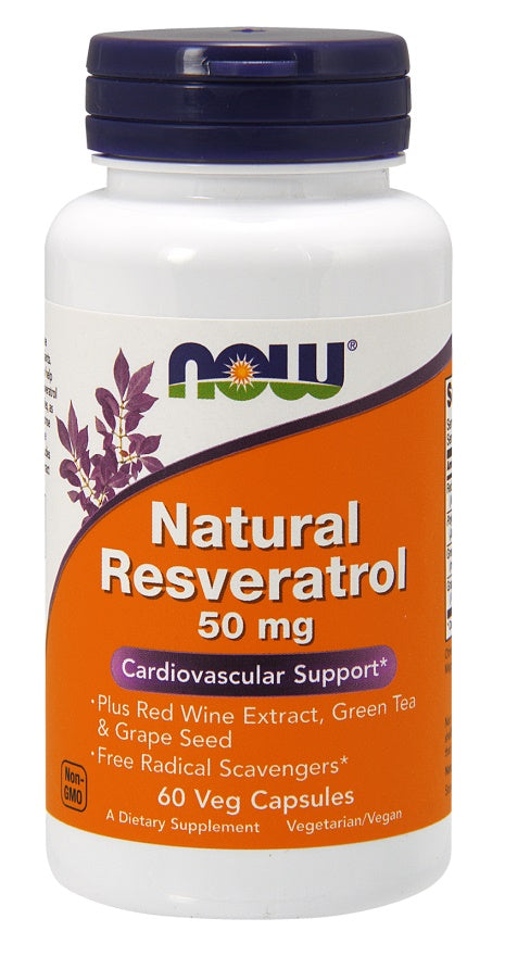 NOW Foods Natural Resveratrol with Red Wine Extract, Green Tea & Grape Seed, 50mg - 60 vcaps | High-Quality Health and Wellbeing | MySupplementShop.co.uk