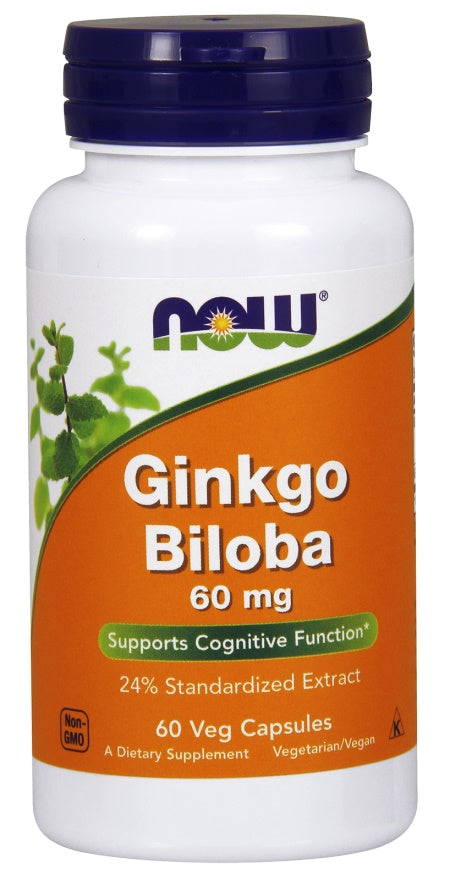 NOW Foods Ginkgo Biloba, 60mg - 60 vcaps | High-Quality Health and Wellbeing | MySupplementShop.co.uk