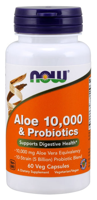 NOW Foods Aloe 10,000 & Probiotics - 60 vcaps - Health and Wellbeing at MySupplementShop by NOW Foods