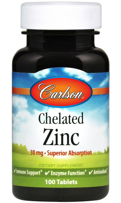 Carlson Labs Chelated Zinc, 30mg - 100 tabs - Vitamins & Minerals at MySupplementShop by Carlson Labs