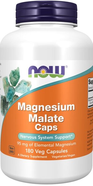 NOW Foods Magnesium Malate Caps - 180 vcaps | High-Quality Health and Wellbeing | MySupplementShop.co.uk